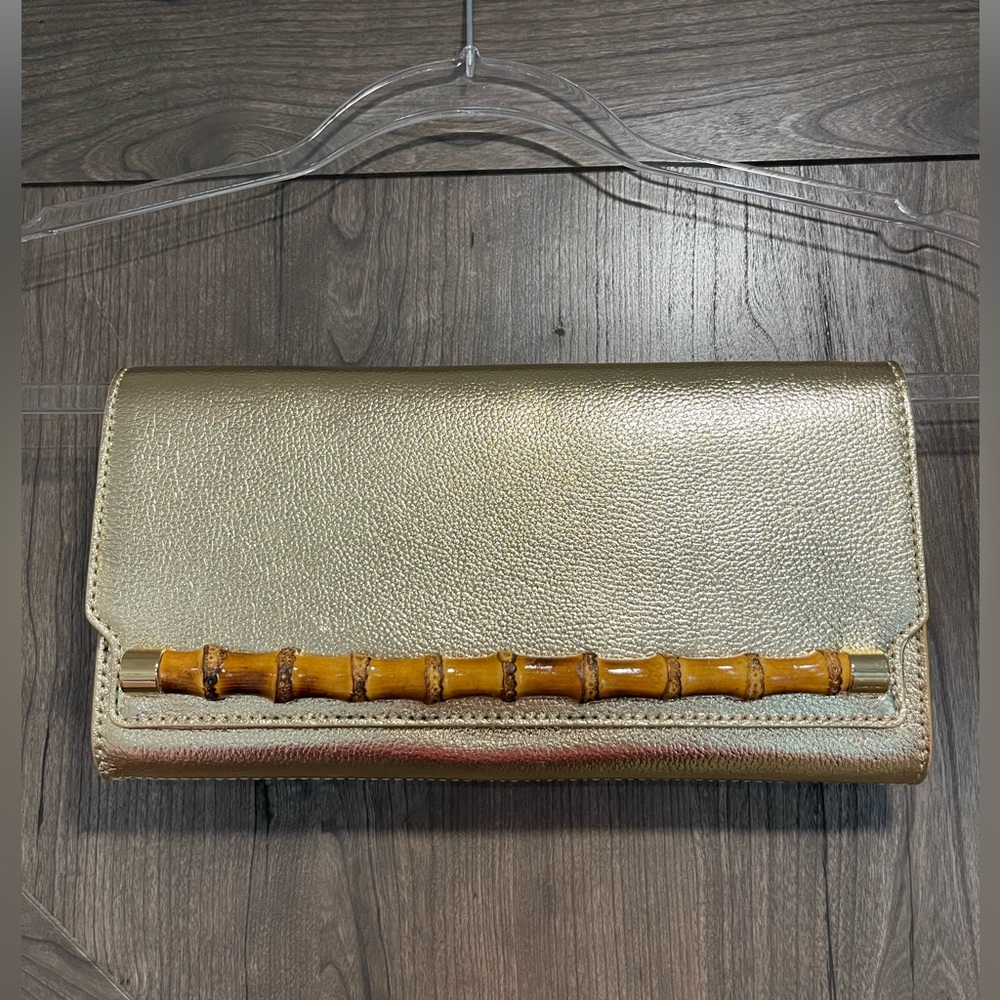 Lilly Pulitzer Gold Clutch with Bamboo Accent